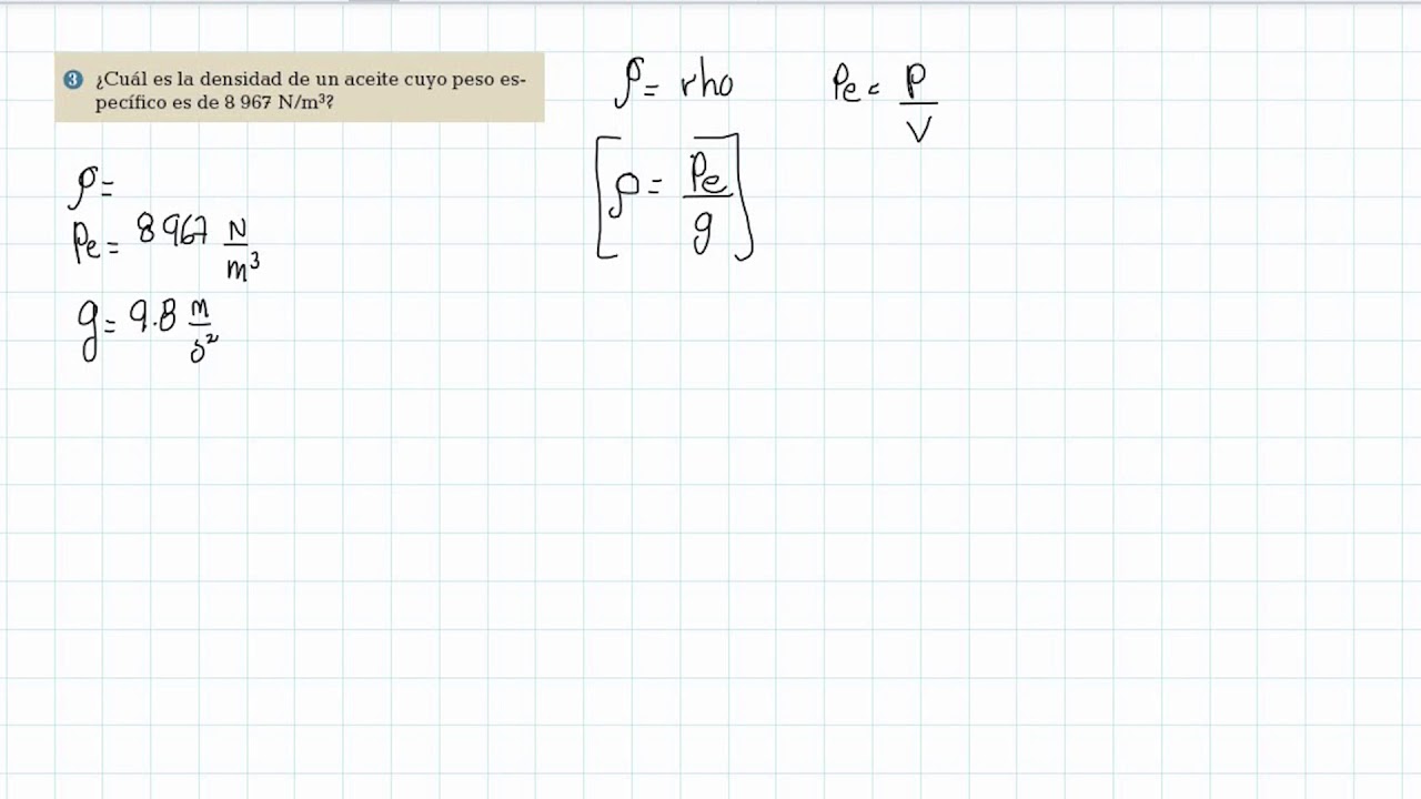 densidad del aceite en kg m3